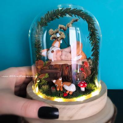 Dome en verre theme renard jardin miniature cadeau bebe poetique feerique a personnaliser