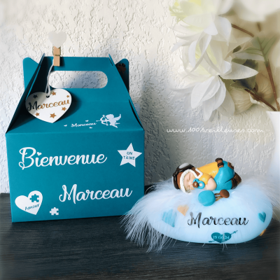 veilleuse bébé personnalisé - garçon aviateur - création fimo - cadeau bébé personnalisable