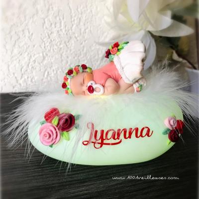 cadeau complet veilleuse artisanale pour petite fille, couronne de fleurs