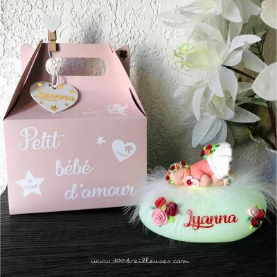 cadeau complet veilleuse artisanale pour petite fille, couronne de fleurs