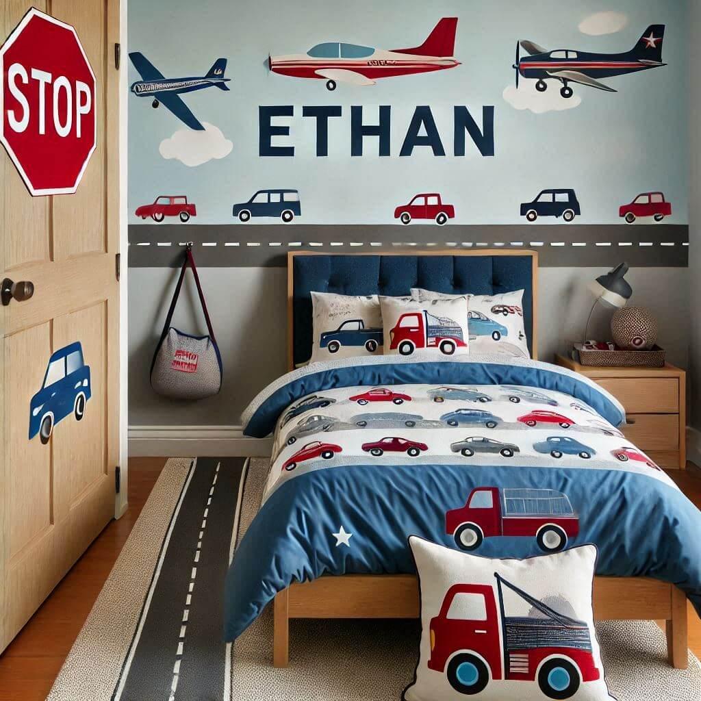 chambre enfant theme voiture avec le prenom ethan