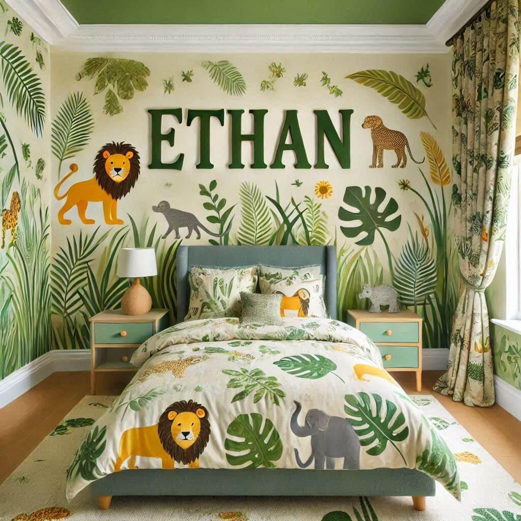 chambre enfant theme jungle avec le prenom ethan