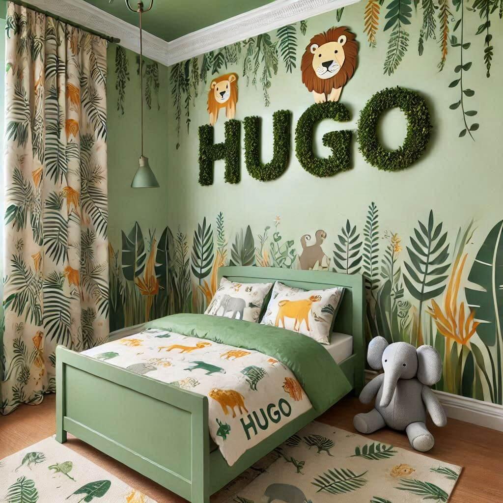 chambre enfant theme jungle prenom hugo