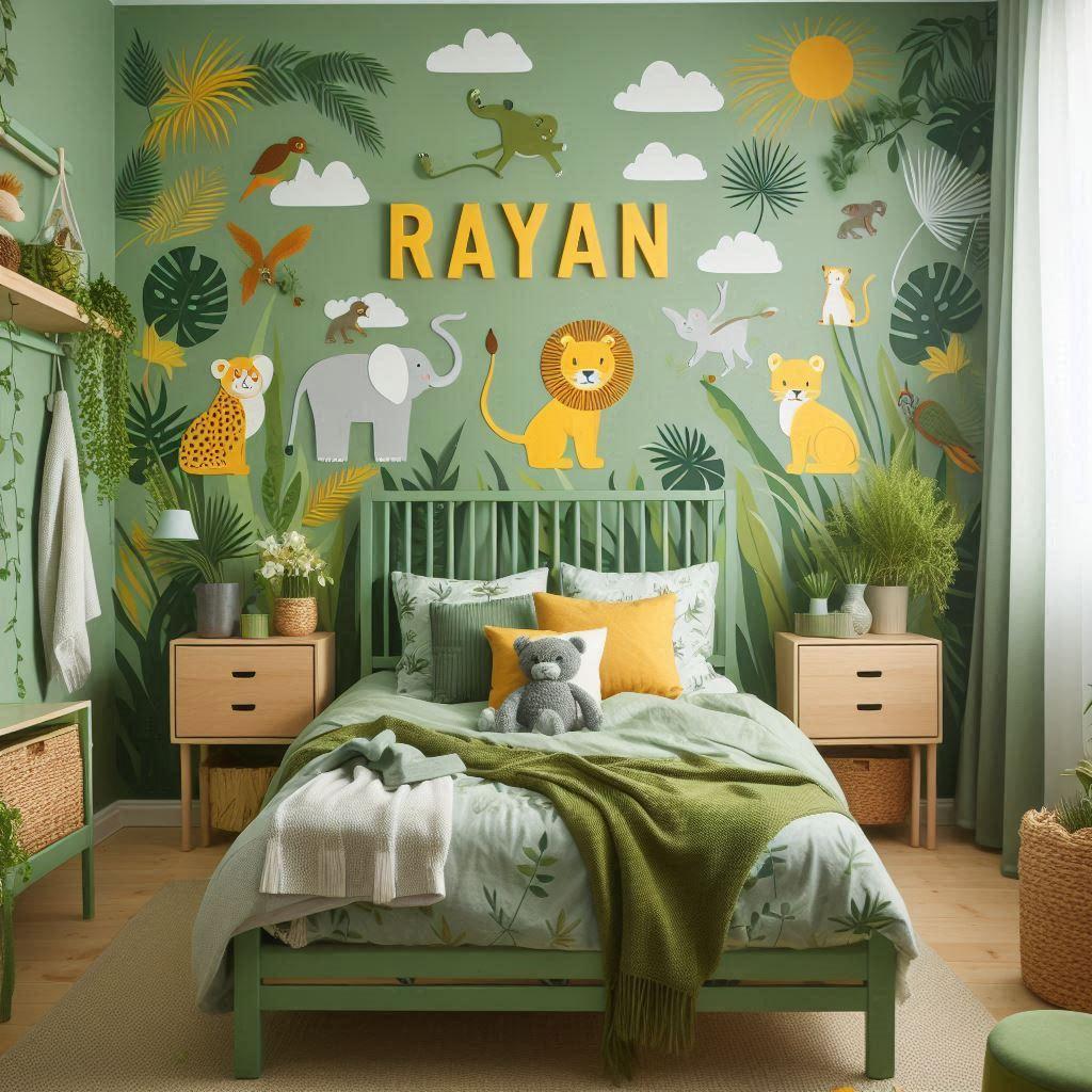 chambre deco theme jungle, prenom rayan