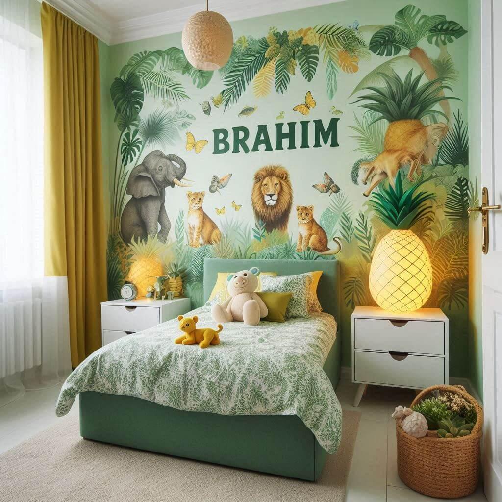 le prenom brahim dans une decoration de chambre d enfant theme jungle