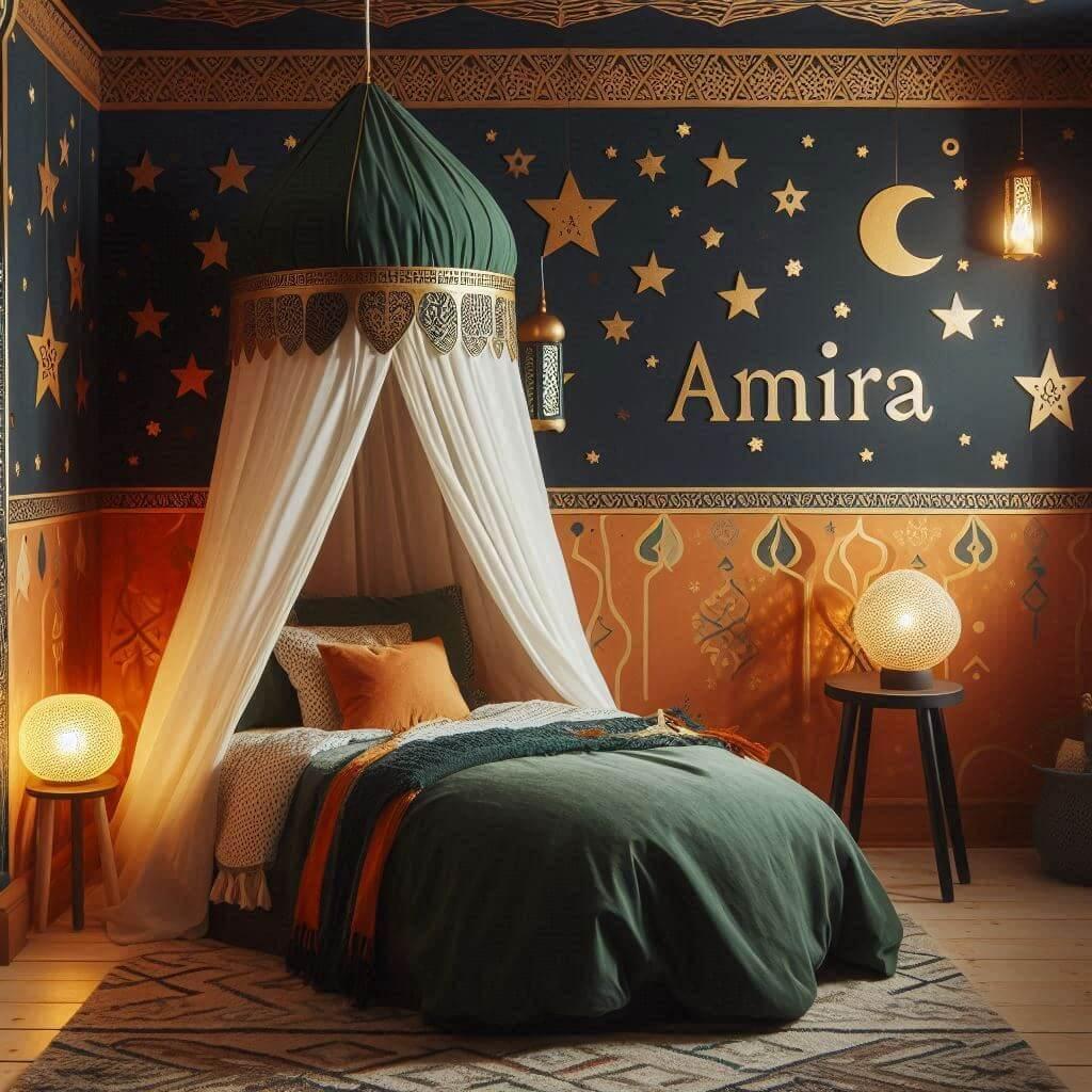 jolie chambre de petite fille theme orientale, prenom amira