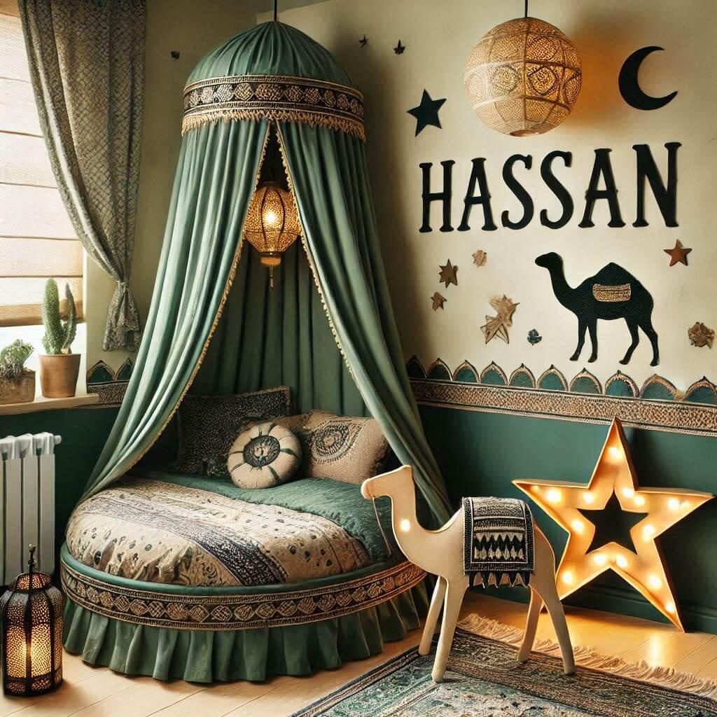 belle chambre de petit garcon avec le prenom hassan, theme oriental