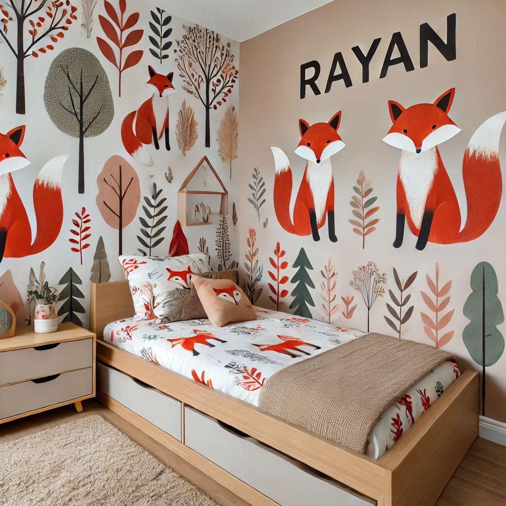 chambre enfant theme renard, prenom rayan