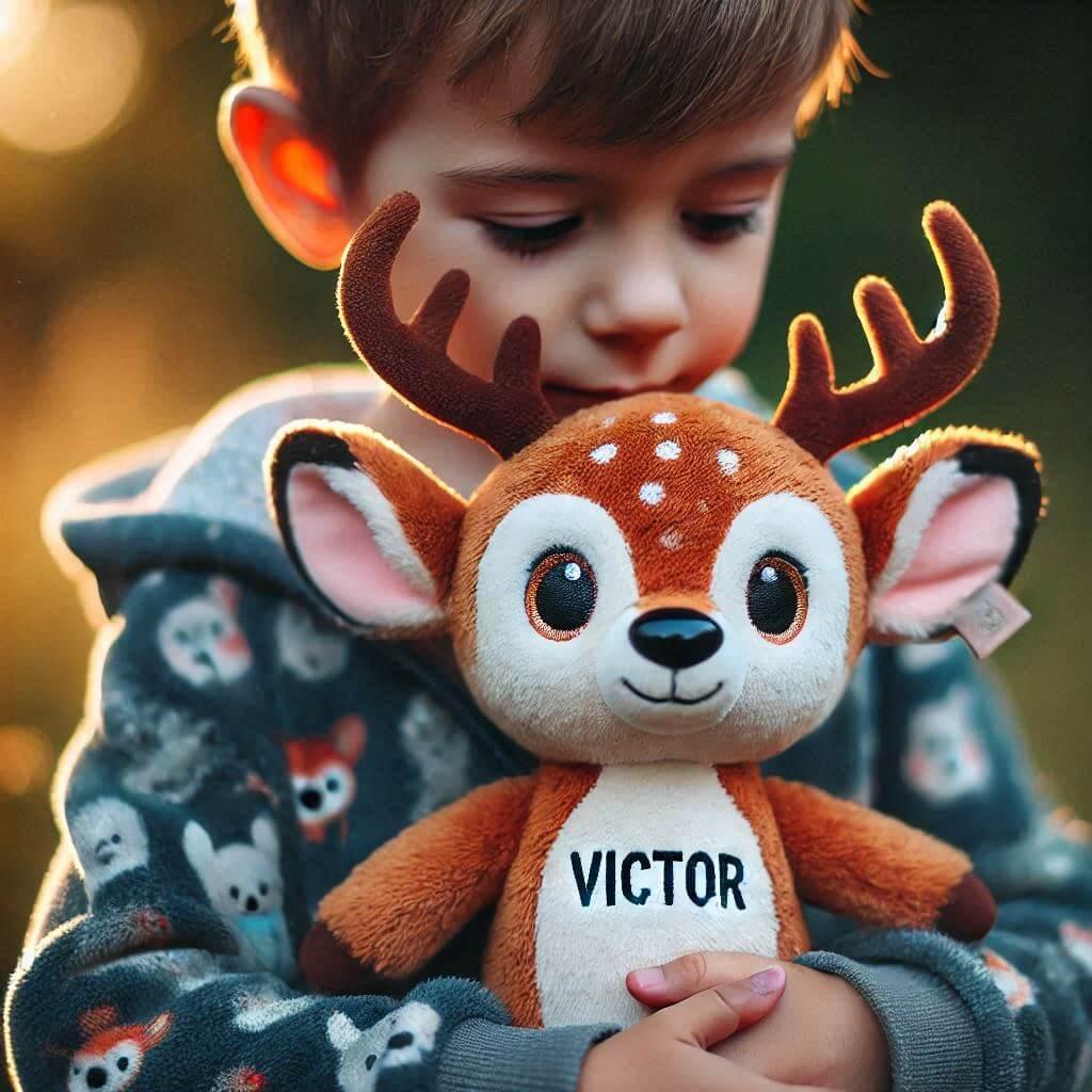 peluche cerf personnalisée avce le prénom Victor