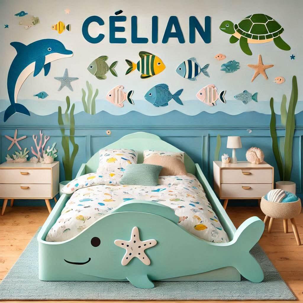 chambre enfant theme de la mer, prenom celian