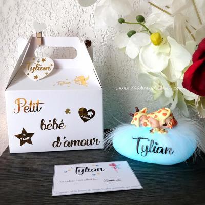 Luz nocturna en forma de guijarro para niña con jirafa y su mensaje personalizado, regalo para el baby shower