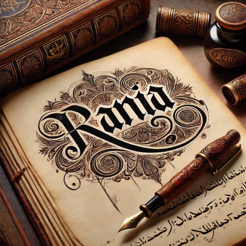 prenom rania ecrit joliment calligraphique sur un ancien carnet