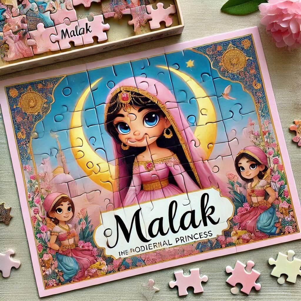 puzzle princesse personnalisée avec le prénom malak