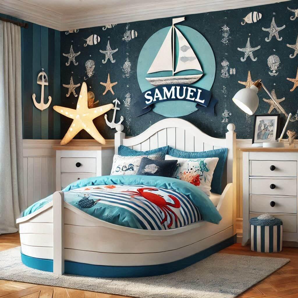 chambre theme marin, avec le prenom samuel