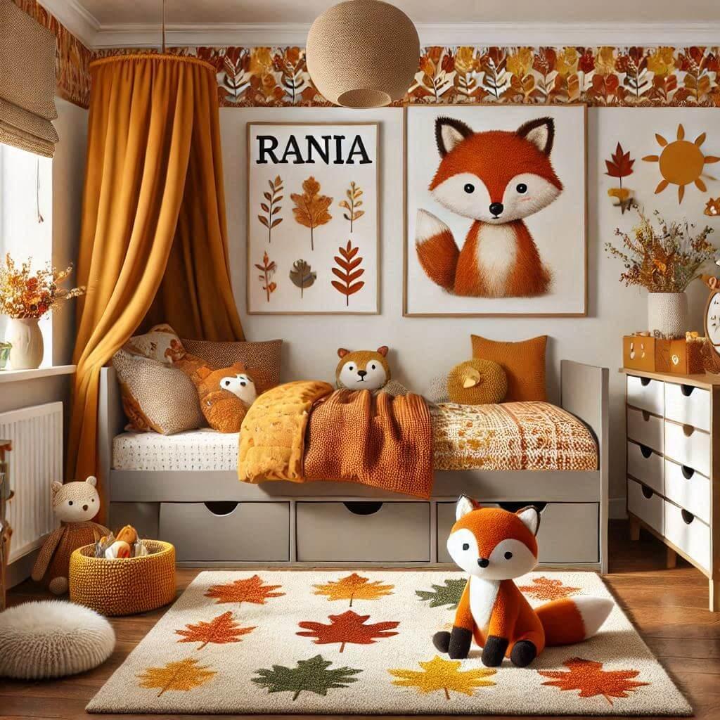 belle chambre d'enfant sur le theme des renards, prénom rania