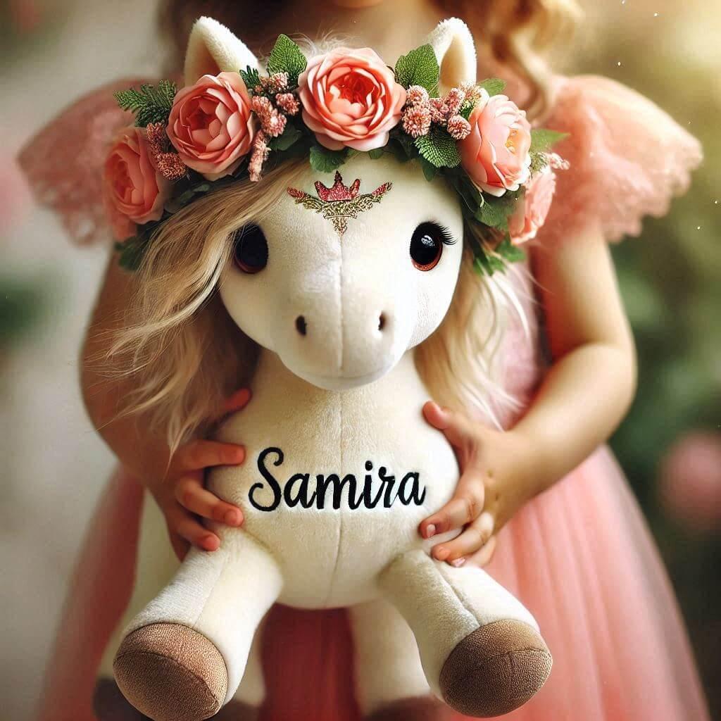 peluche cheval personnalisée avec le prenom samira