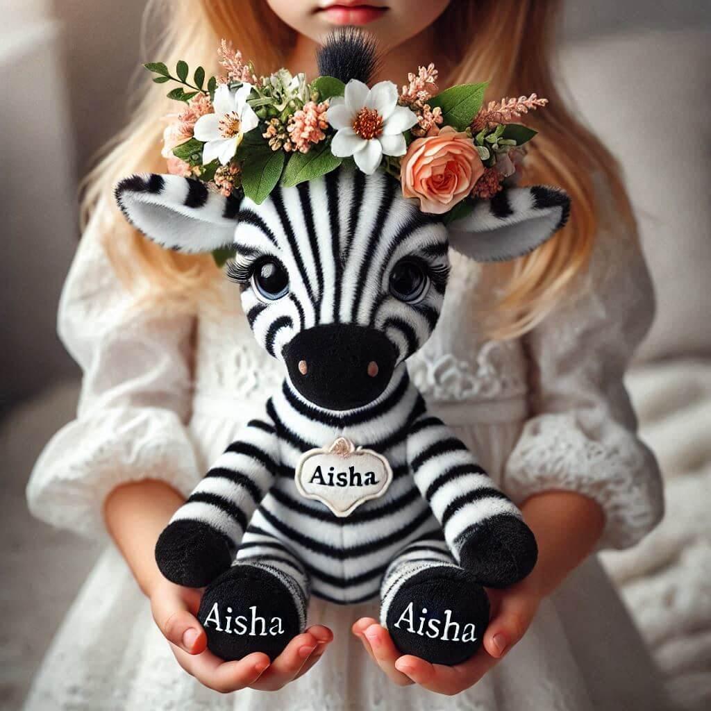 peluche zebre personnalisee avec le prenom aisha