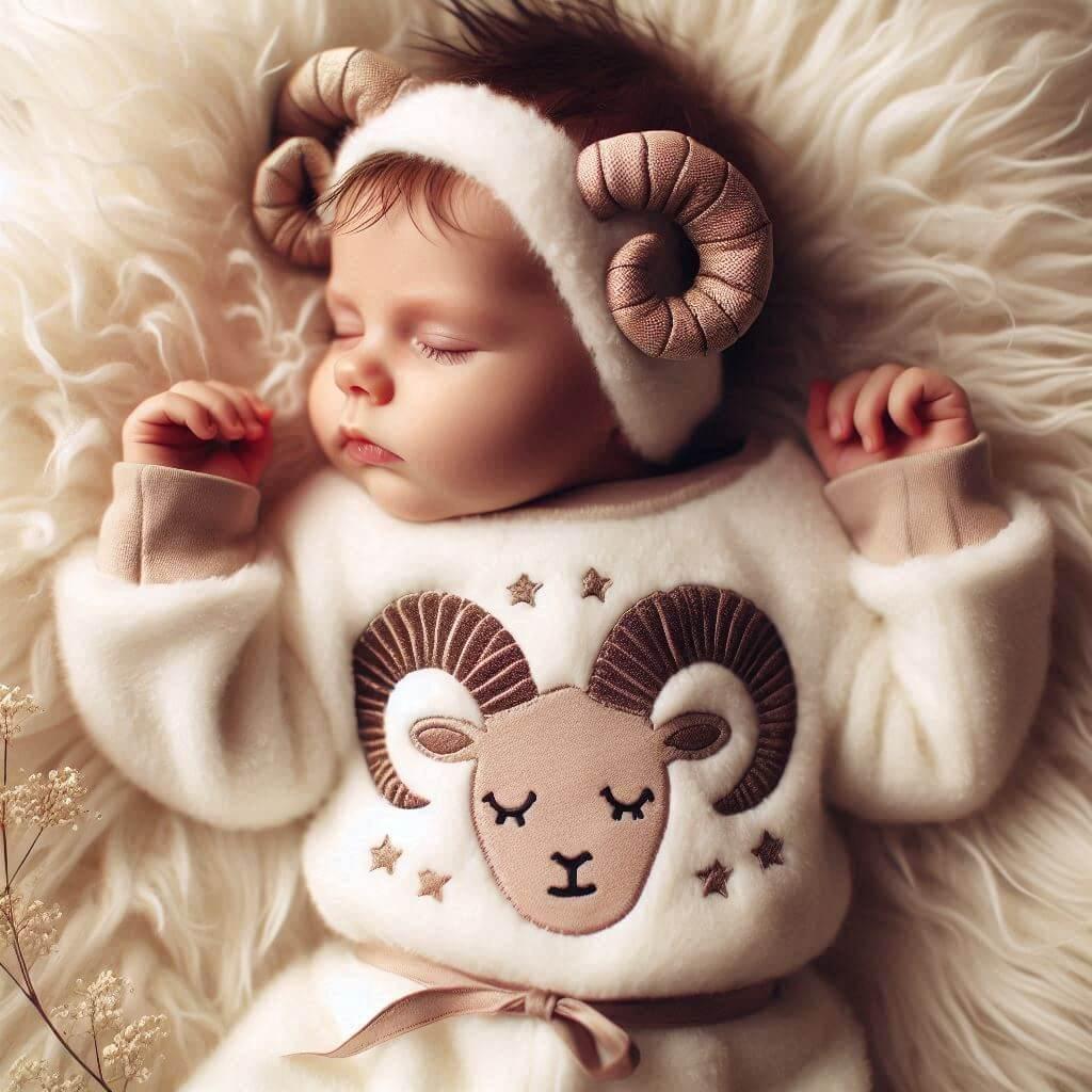 Bebe astro belier petit bebe qui dort avec une combinaison motif belier