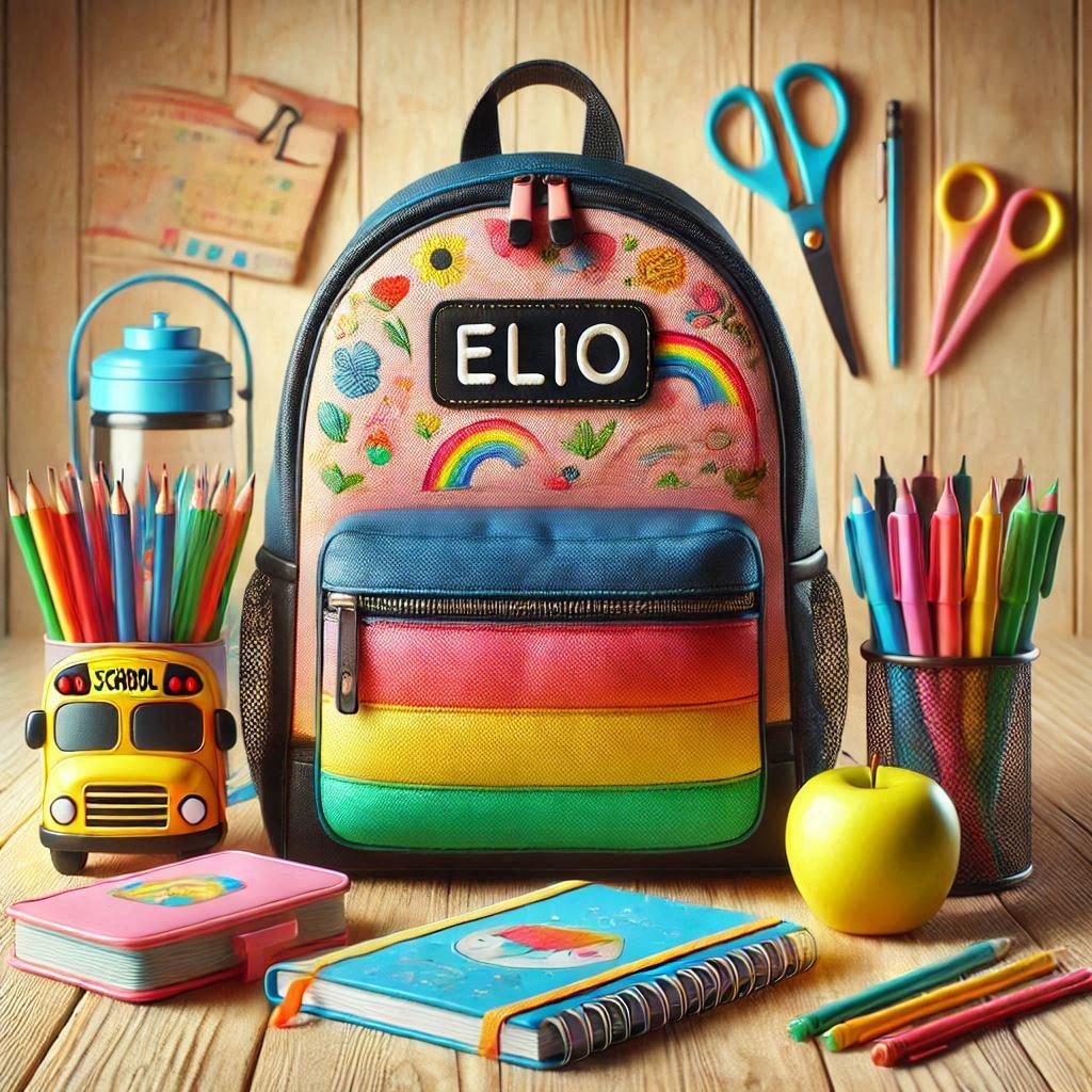 Cartable d enfant colore avec le prenom elio en image