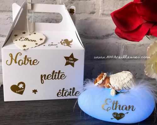 coffret cadeau naissance bébé - magnifique veilleuse thème ange à personnaliser