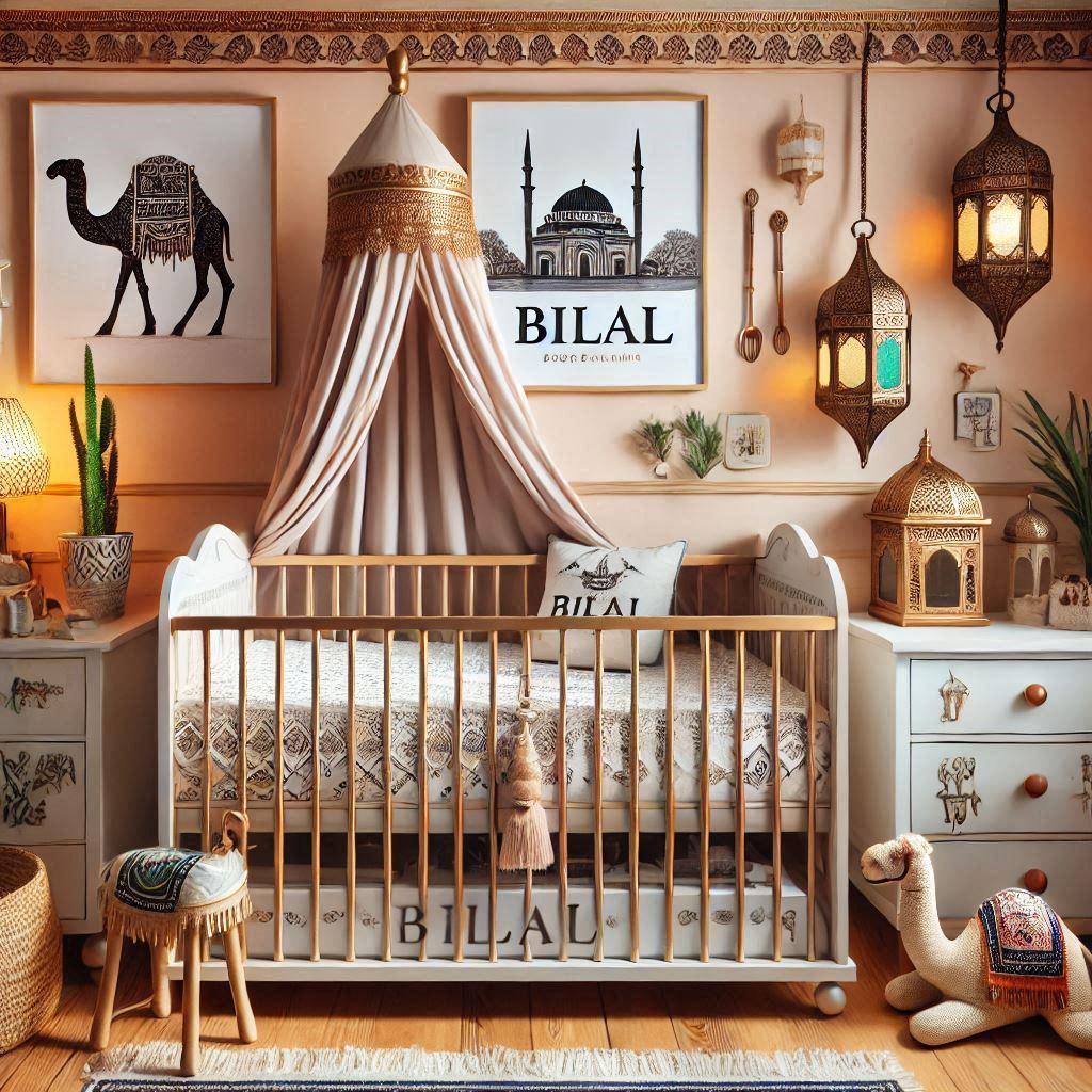 Chambre de bebe garcon avec le prenom bilal un lit cabane theme oriental 1