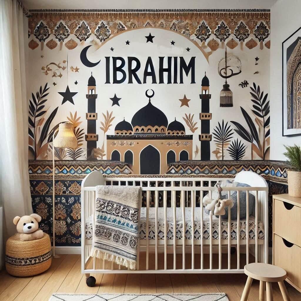 Chambre de bebe garcon avec le prenom ibrahim un lit cabane theme oriental 1