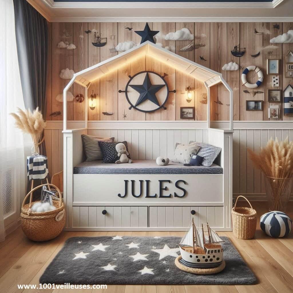 Chambre enfant theme petit marin avec lit cabane prenom jules 1