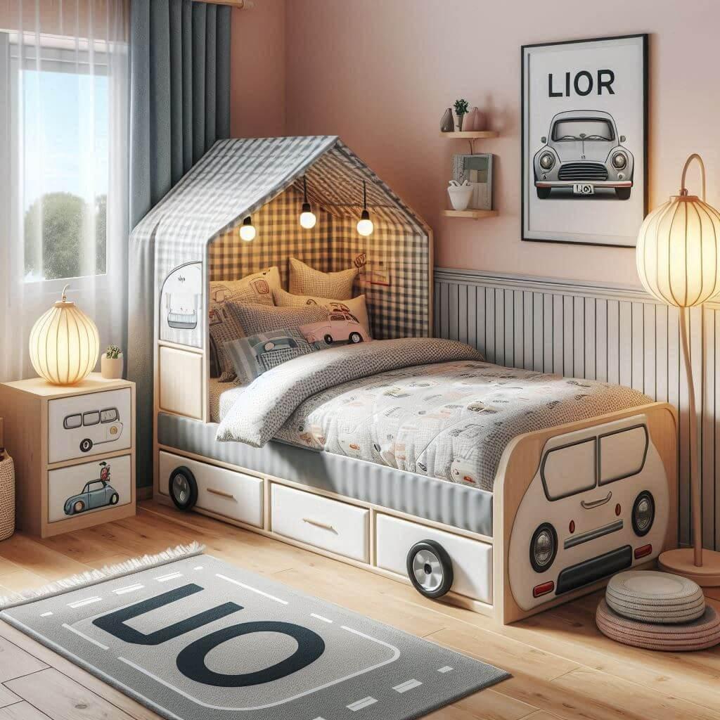 chambre enfant theme voiture, prenom lior