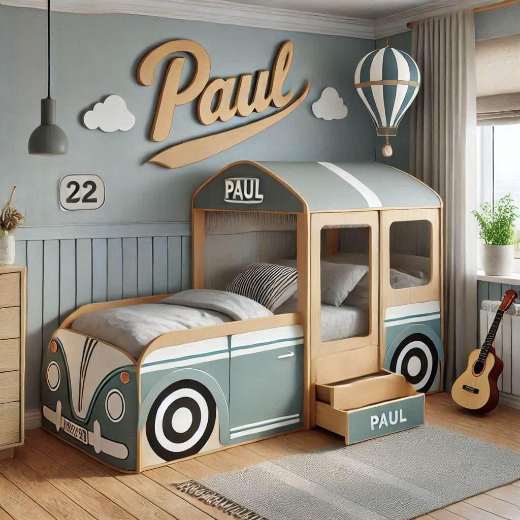 prenom paul Chambre enfant theme voiture avec lit cabane avec tiroirs