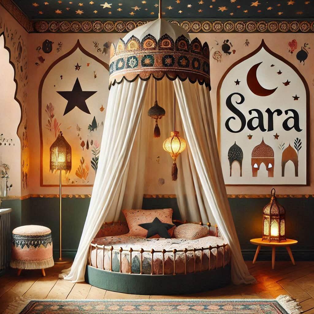 idée décoration de chambre pour petite fille, theme oriental, prenom sara