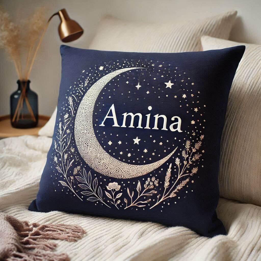 coussin personnalisé, prénom amina