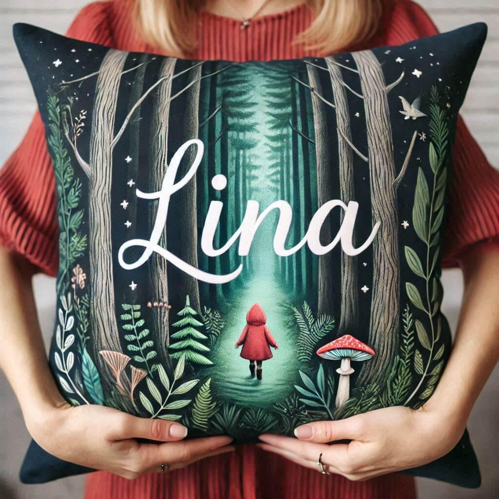 prénom Lina - coussin personnalisé theme foret