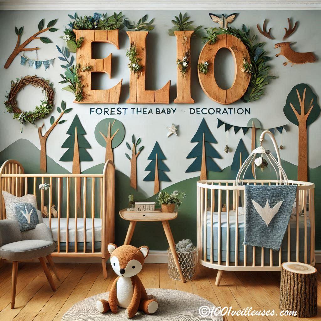 Decoration chambre bebe theme foret avec le prenom elio