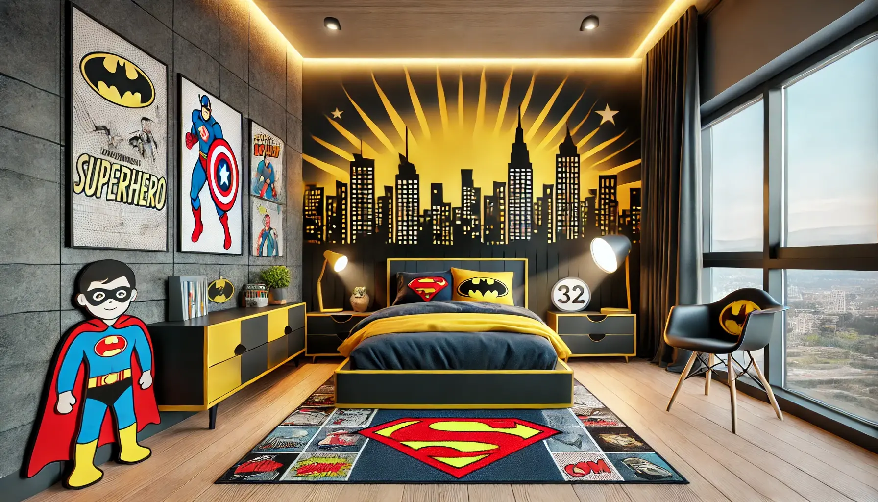 Decoration chambre enfant theme super heros batman superman