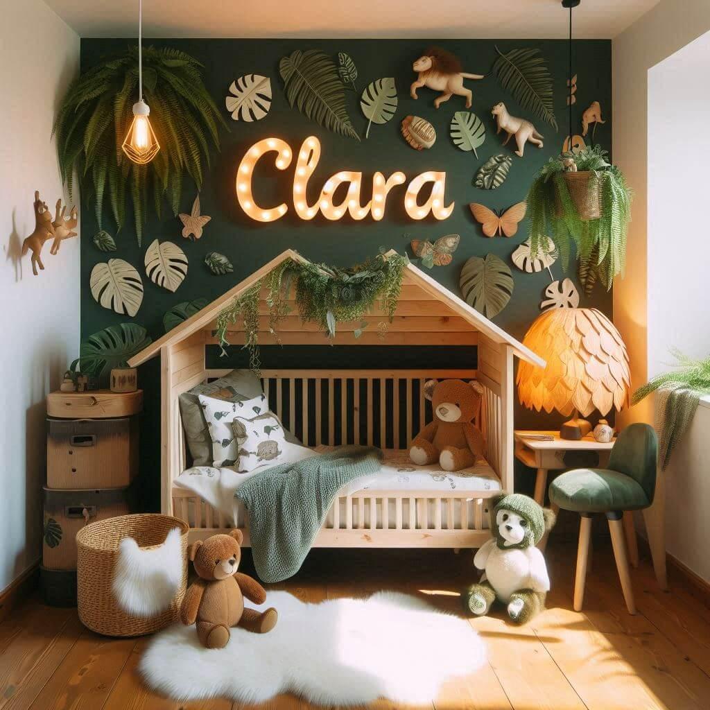 chambre enfant theme animaux de la jungle, prenom clara