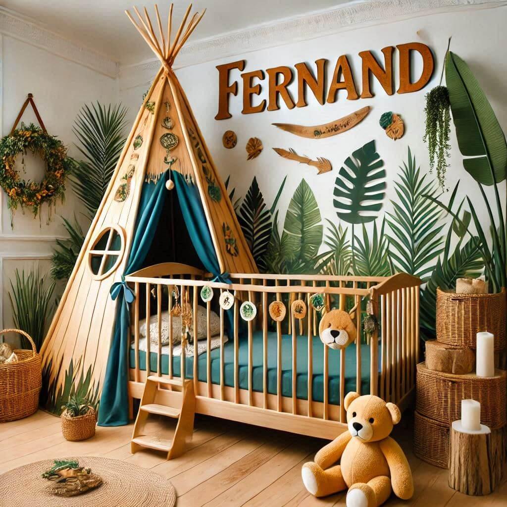 Decoration de chambre de bebe garcon avec le prenom fernand un lit cabane theme le livre de la jungle comme une vraie photo 1