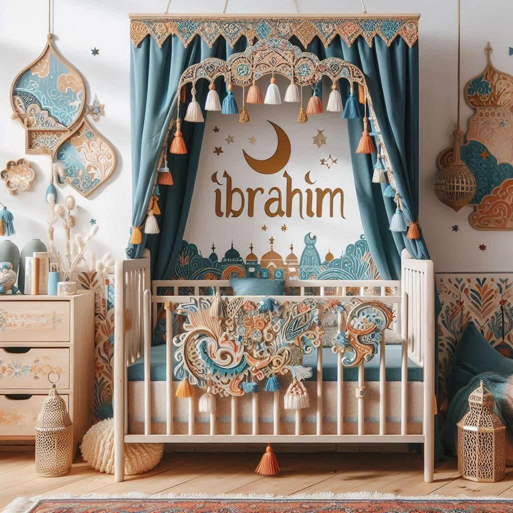 Decoration de chambre de bebe garcon avec le prenom ibrahim un lit cabane theme oriental prenom ibrahim