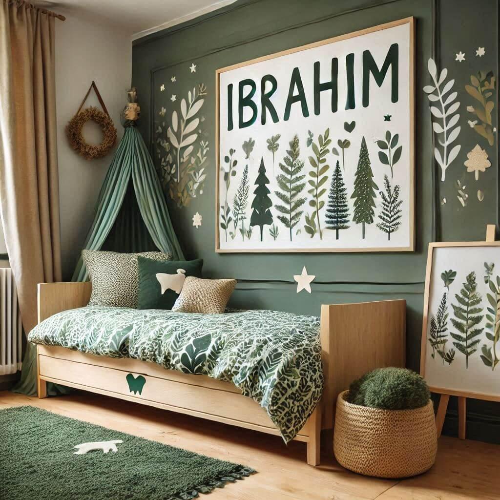 Decoration de chambre de petit garcon avec le prenom ibrahim sur le theme de la foret