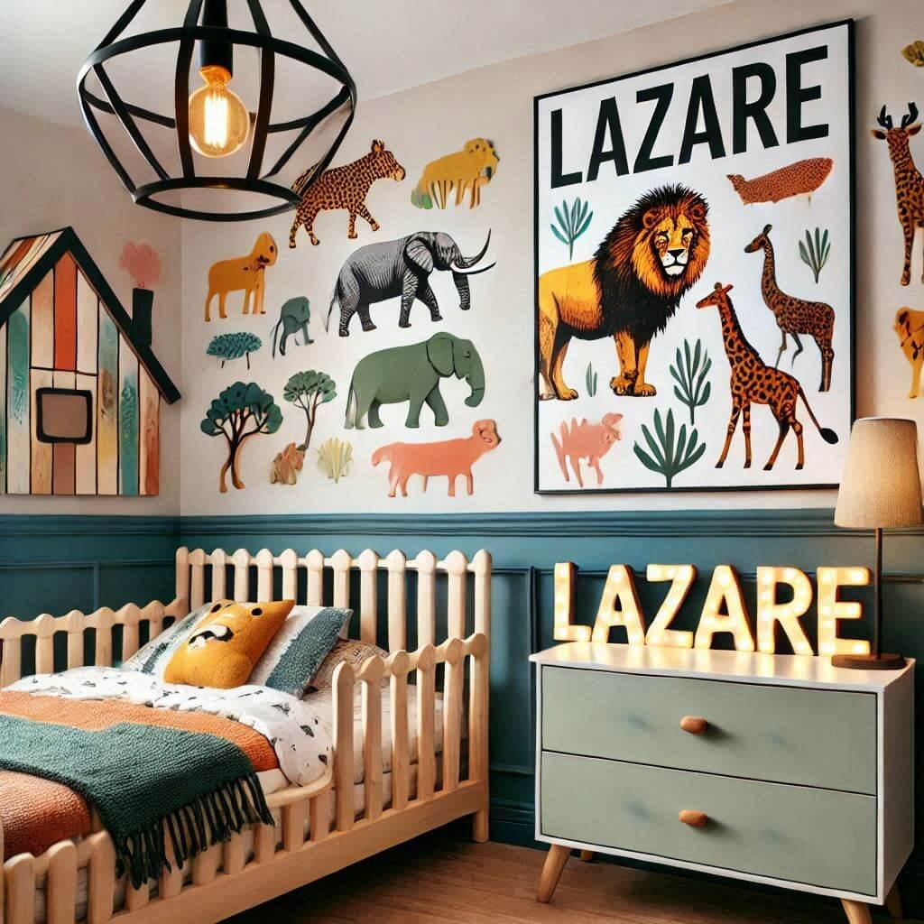 chambre enfant theme savane, prenom lazare