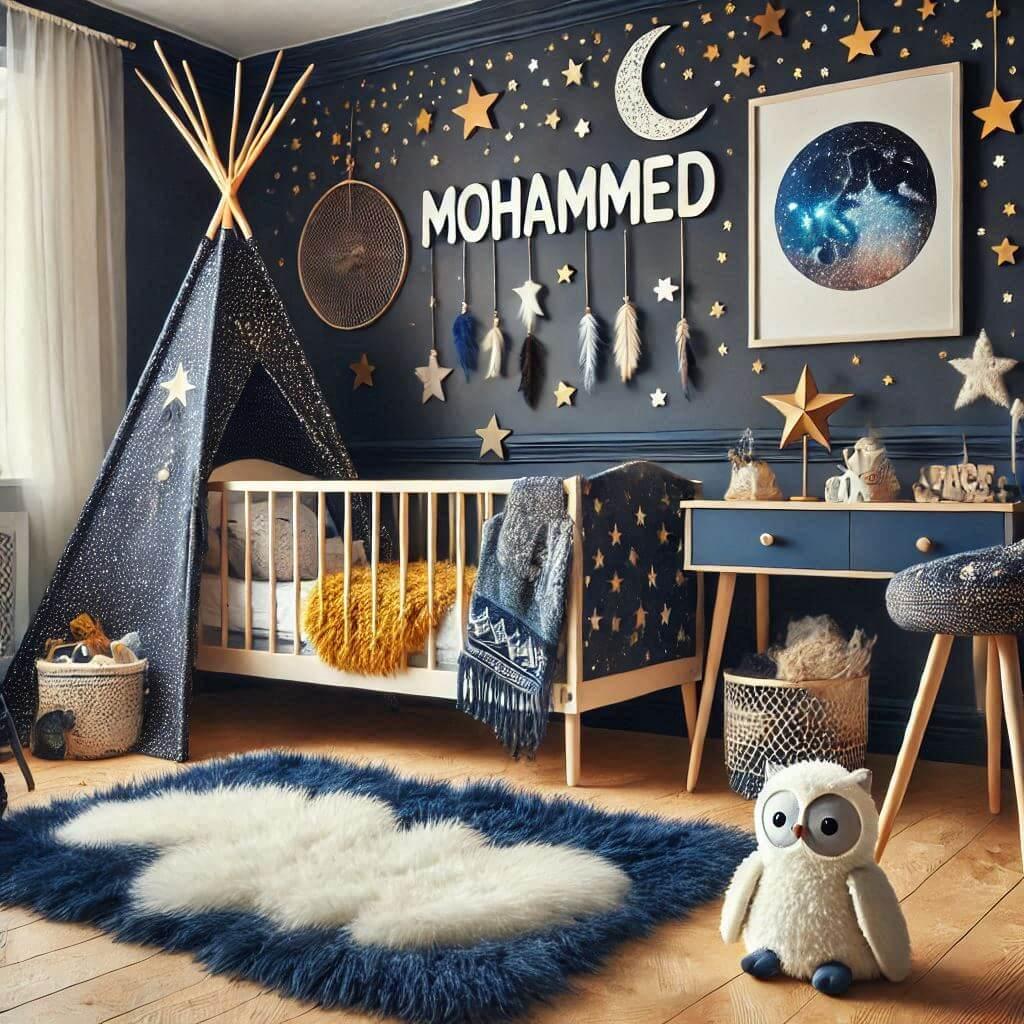 decoration de chambre enfant, prenom mohammed, theme ciel étoile