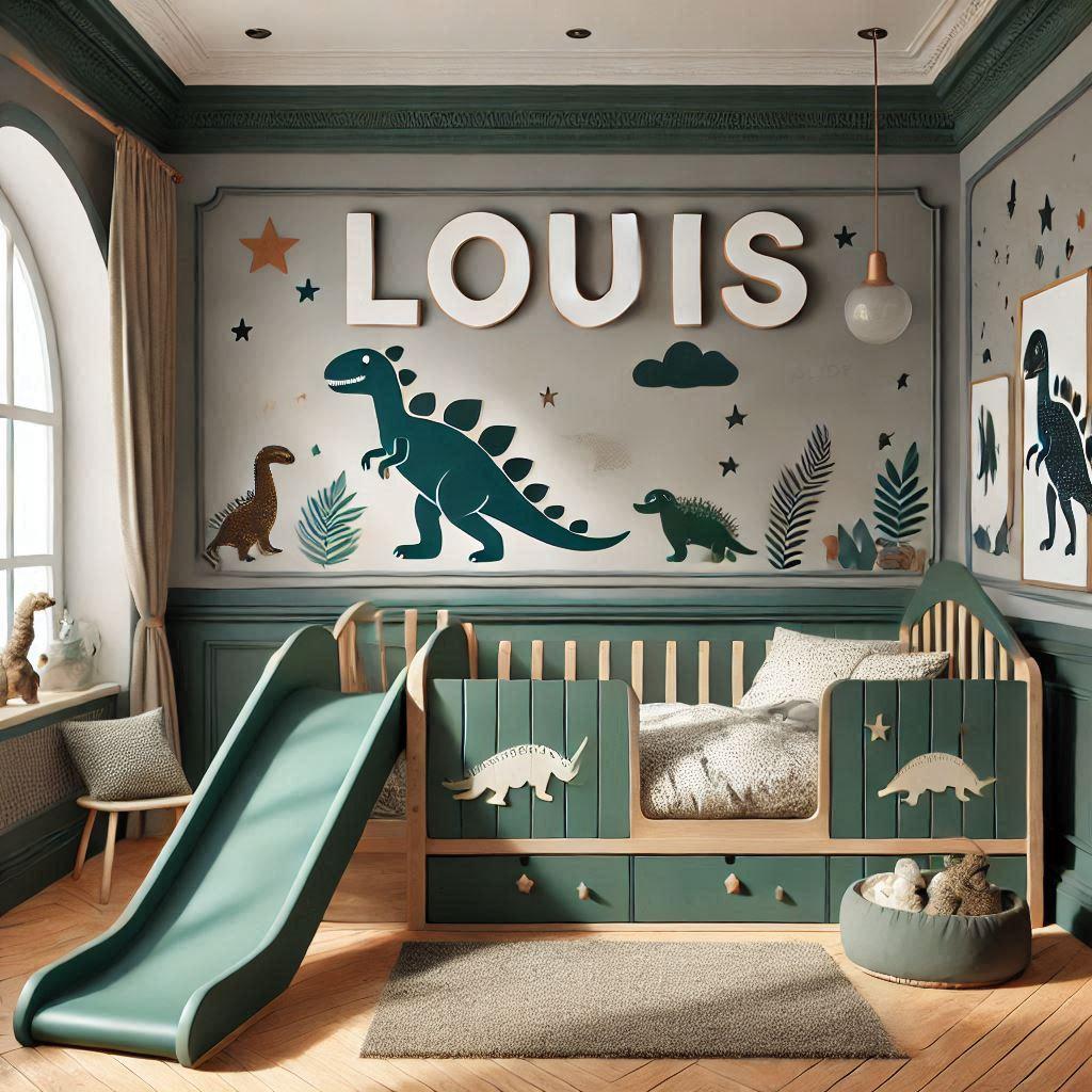 prénom Louis - decoration de chambre dinosaure pour petit garcon