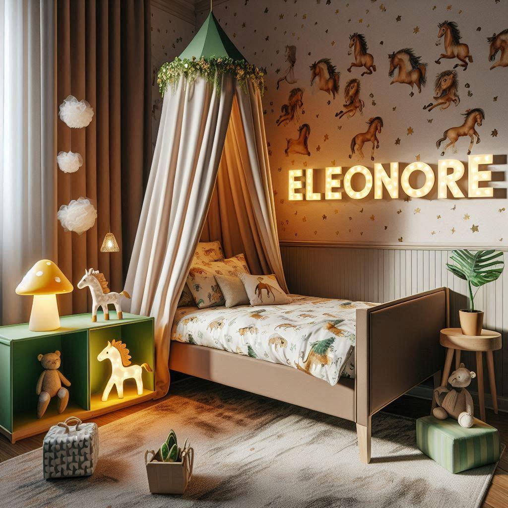 Decoration de chambre enfant theme equitation cheval, prenom eleonore