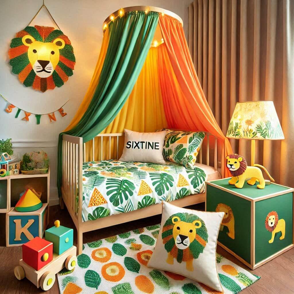 jolie chambre d enfant, theme jungle, avec le prenom sixtine