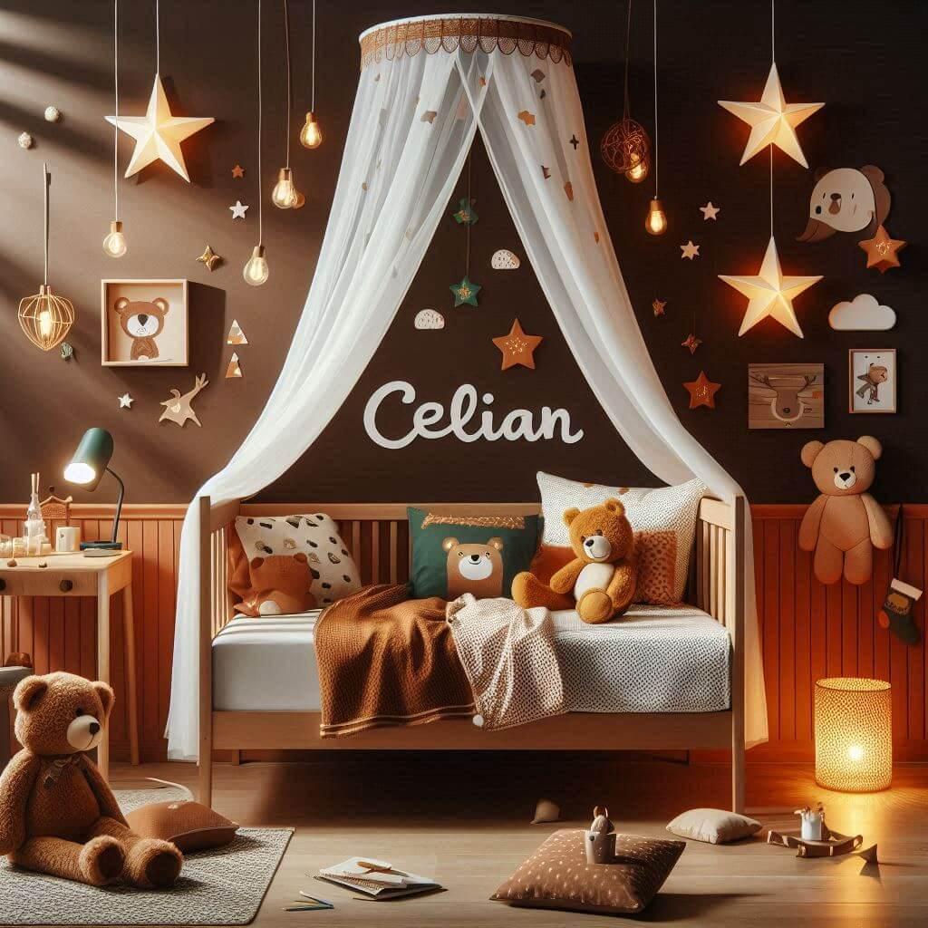 Decoration de chambre denfant sur le theme ours avec le prenom celian