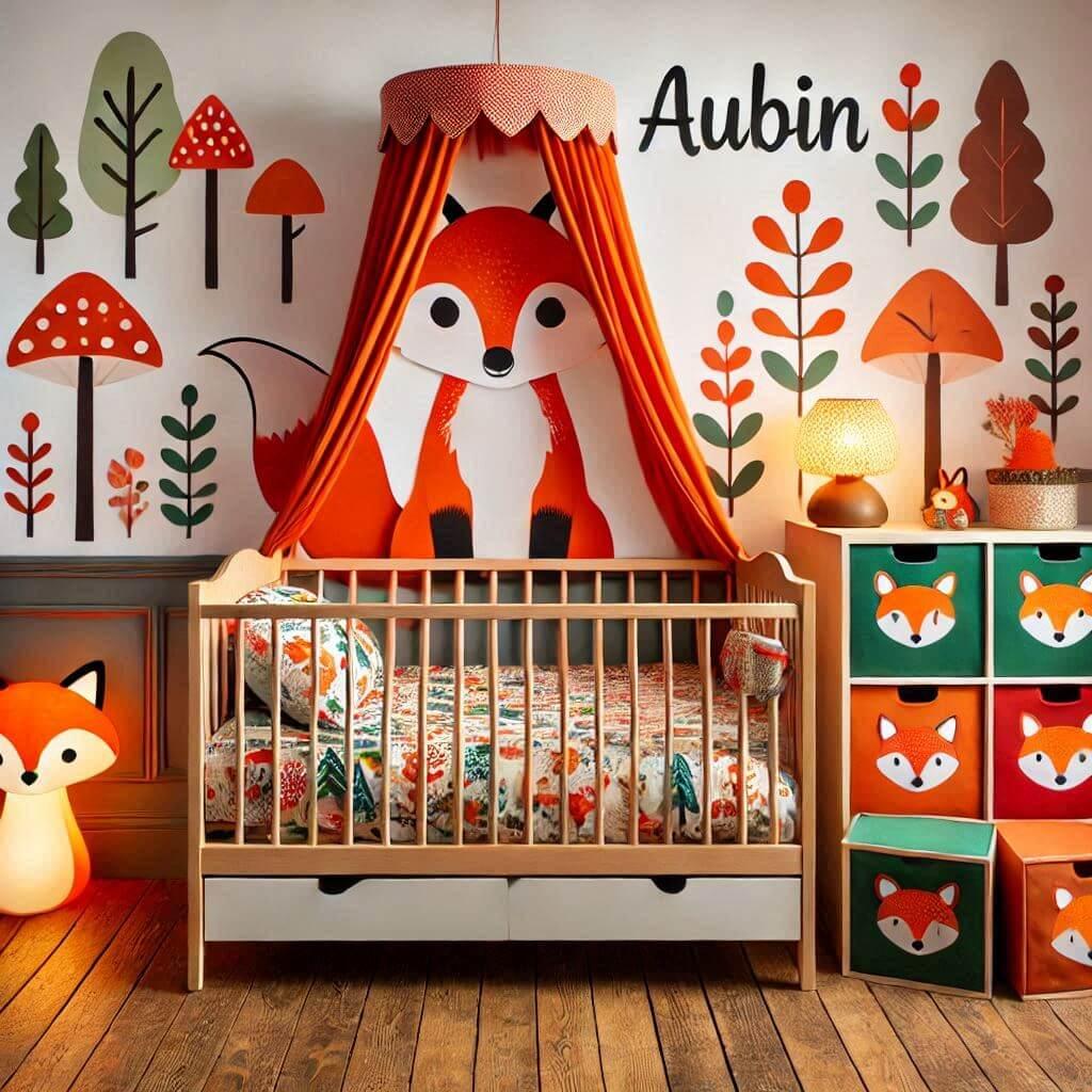 chambre enfant, prenom aubin, theme renard