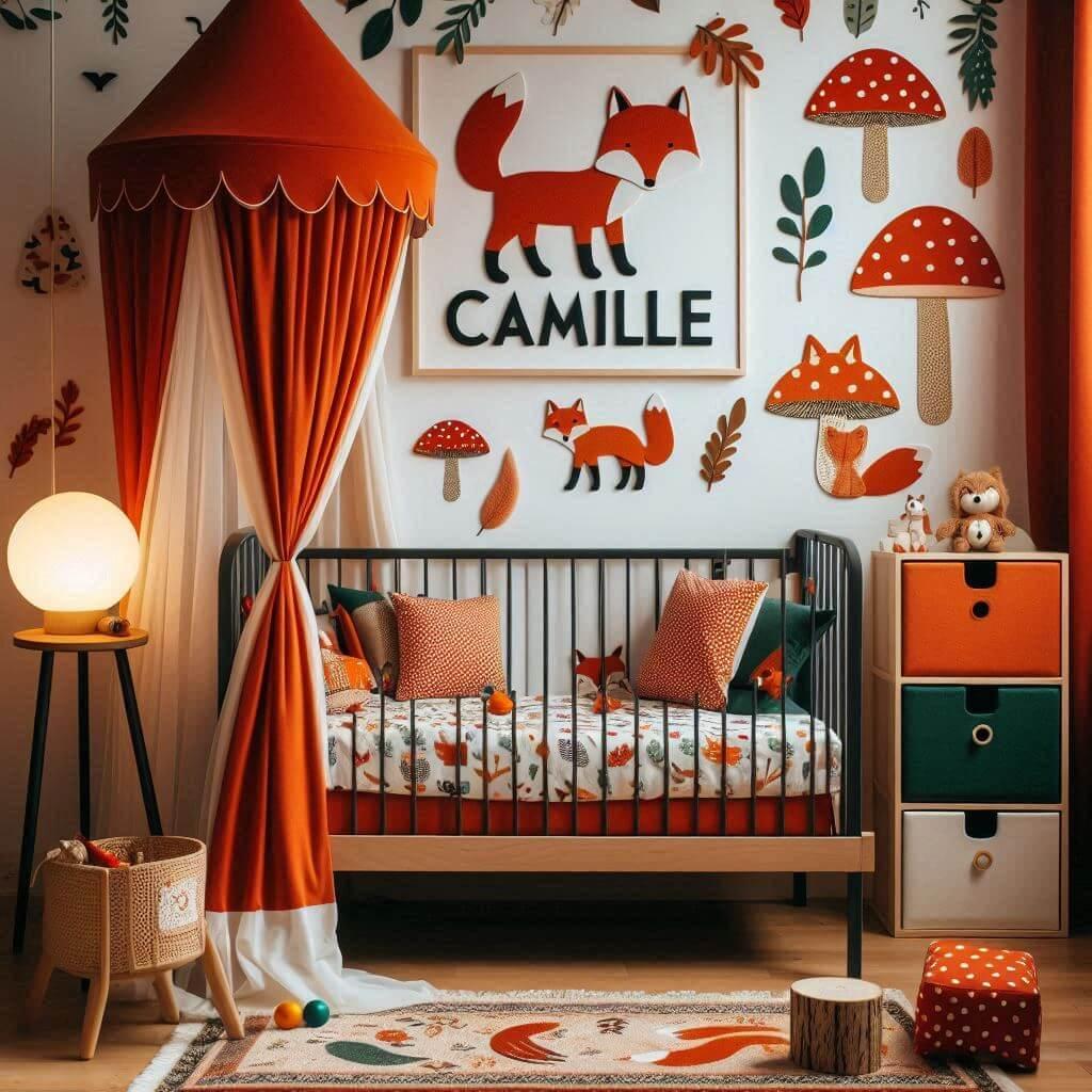 Decoration de chambre denfant sur le theme renard avec le prenom camille