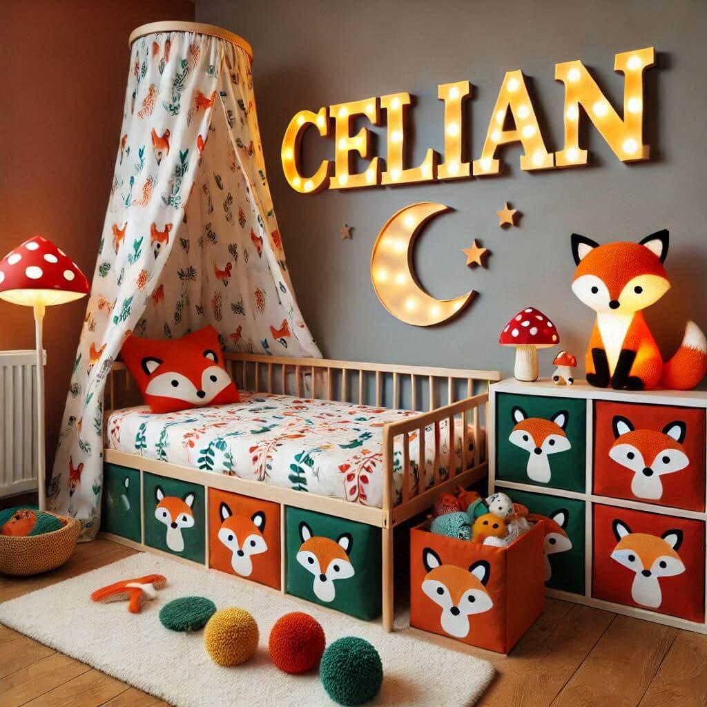 chambre enfant theme renard, prenom celian