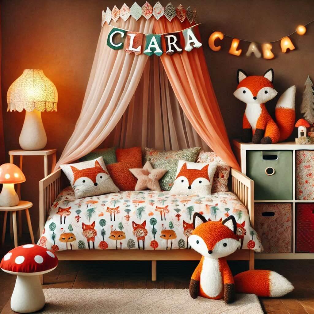 chambre enfant theme renard, prenom Clara