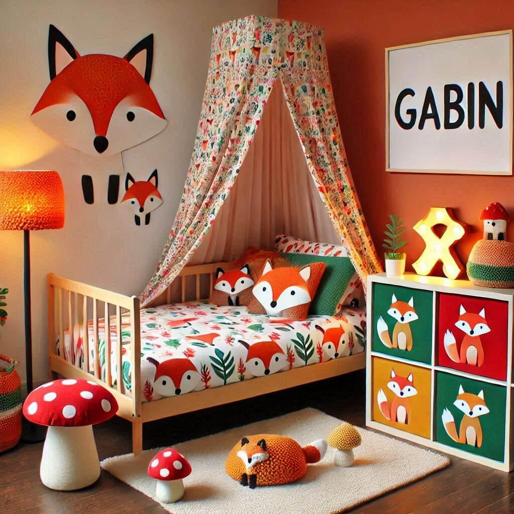 inspiration decoration de chambre enfant, theme renard, prenom Gabin