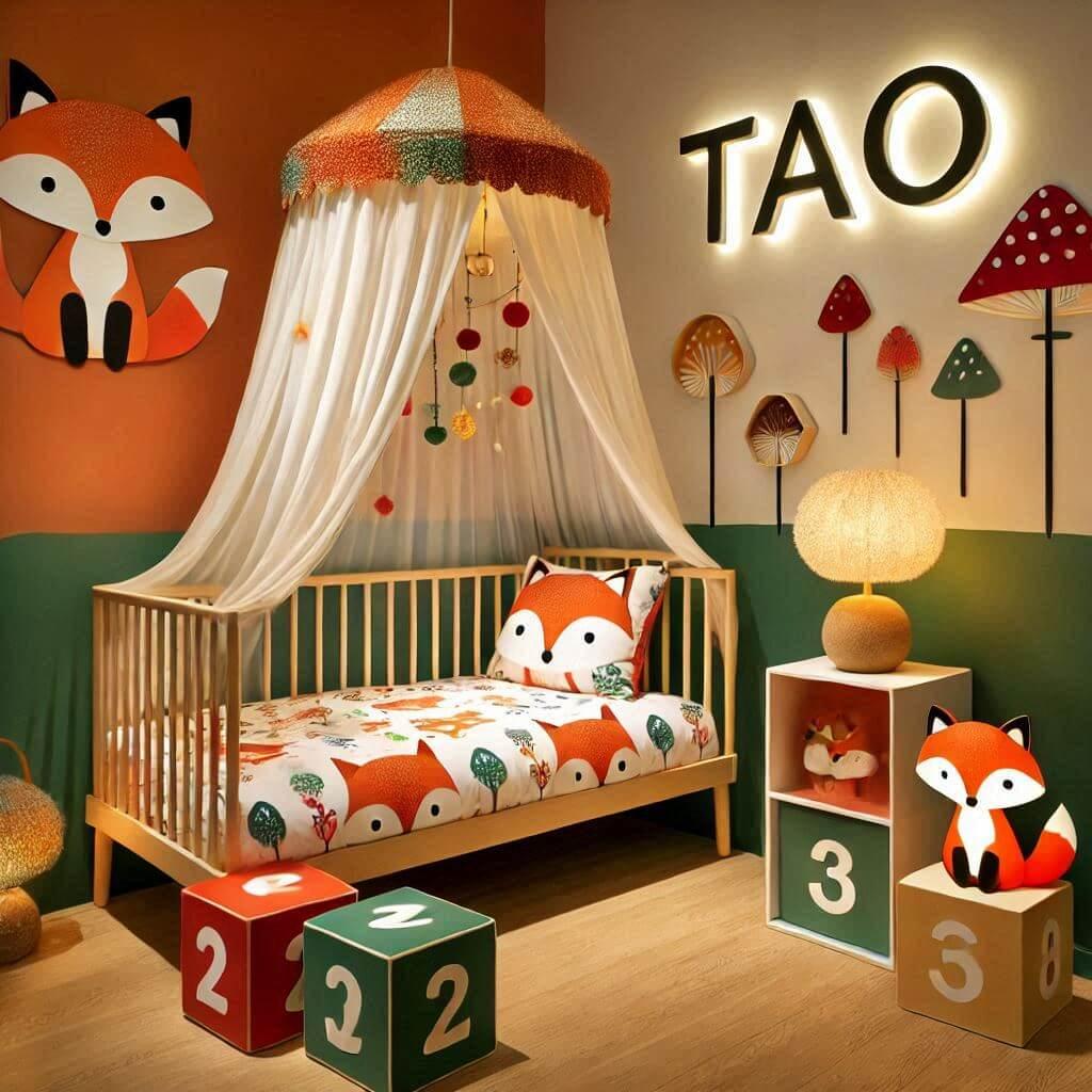 chambre enfant theme renard, prenom Tao